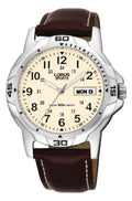 Lorus Mens Analogue Quartz Watch With Brown Leather Strap And Cream Dial RXN49BX9
