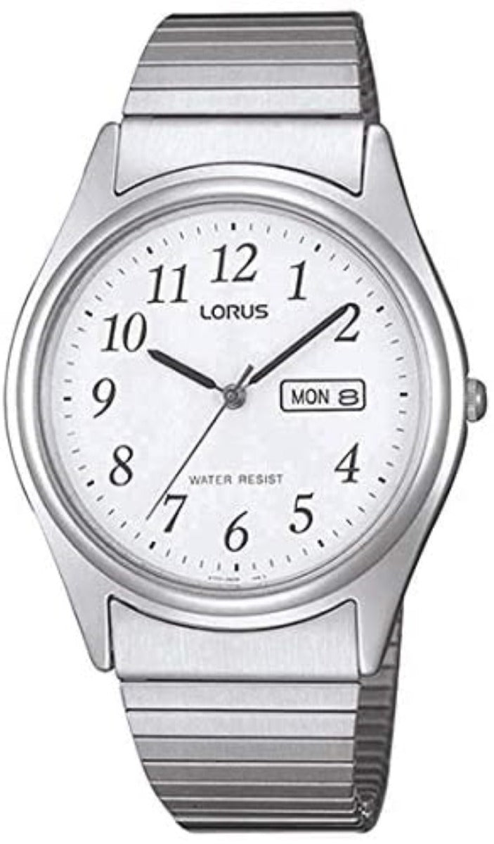 Lorus Mens Expander Watch with White Dial and Silver Strap RXN53AX9