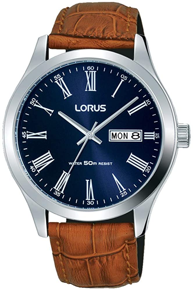 Lorus Gents Watch with Brown Strap Blue Dial RXN55DX9