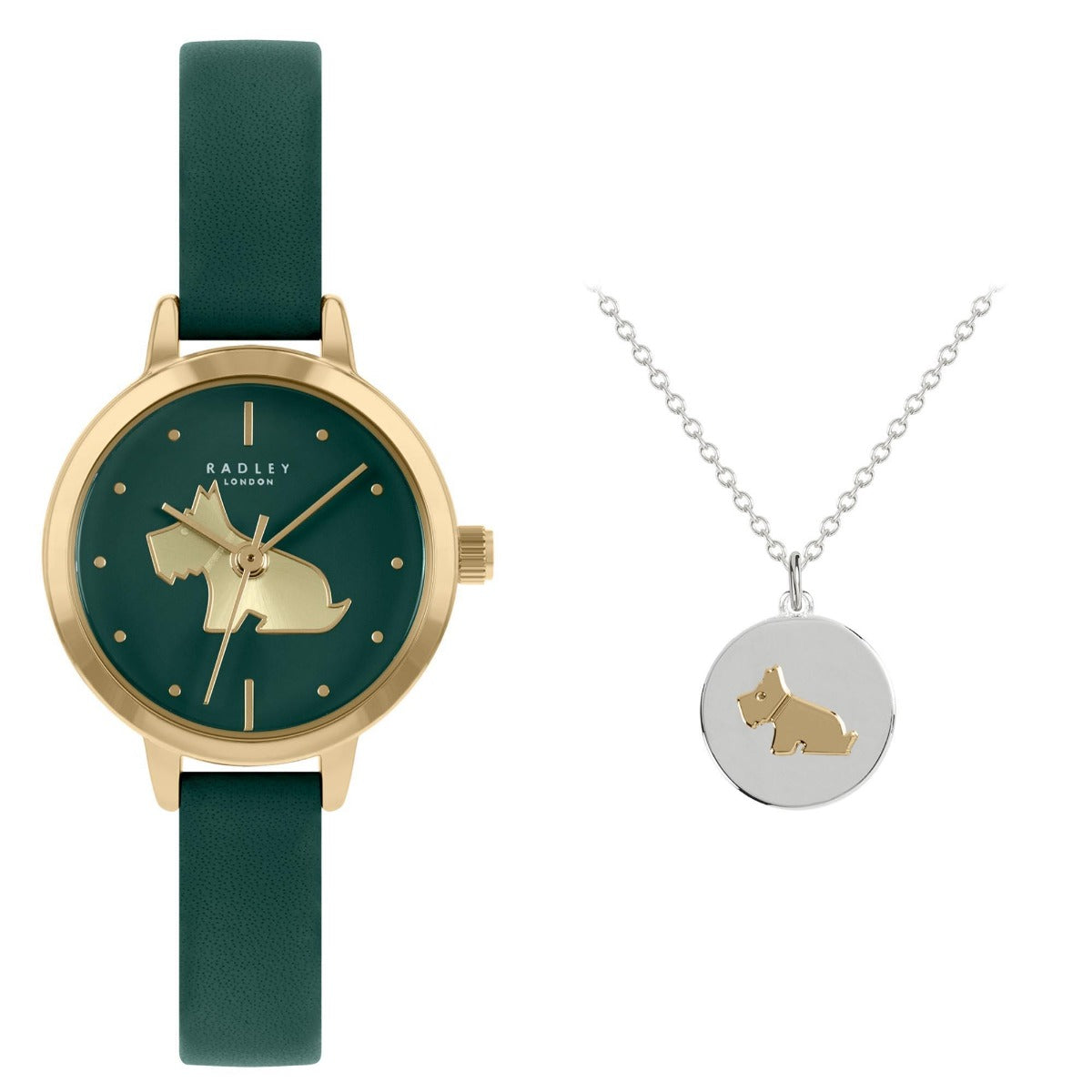 Radley Ladies Watch & Necklace Set with Green Dial and Green Leather Strap RY21308A-SET