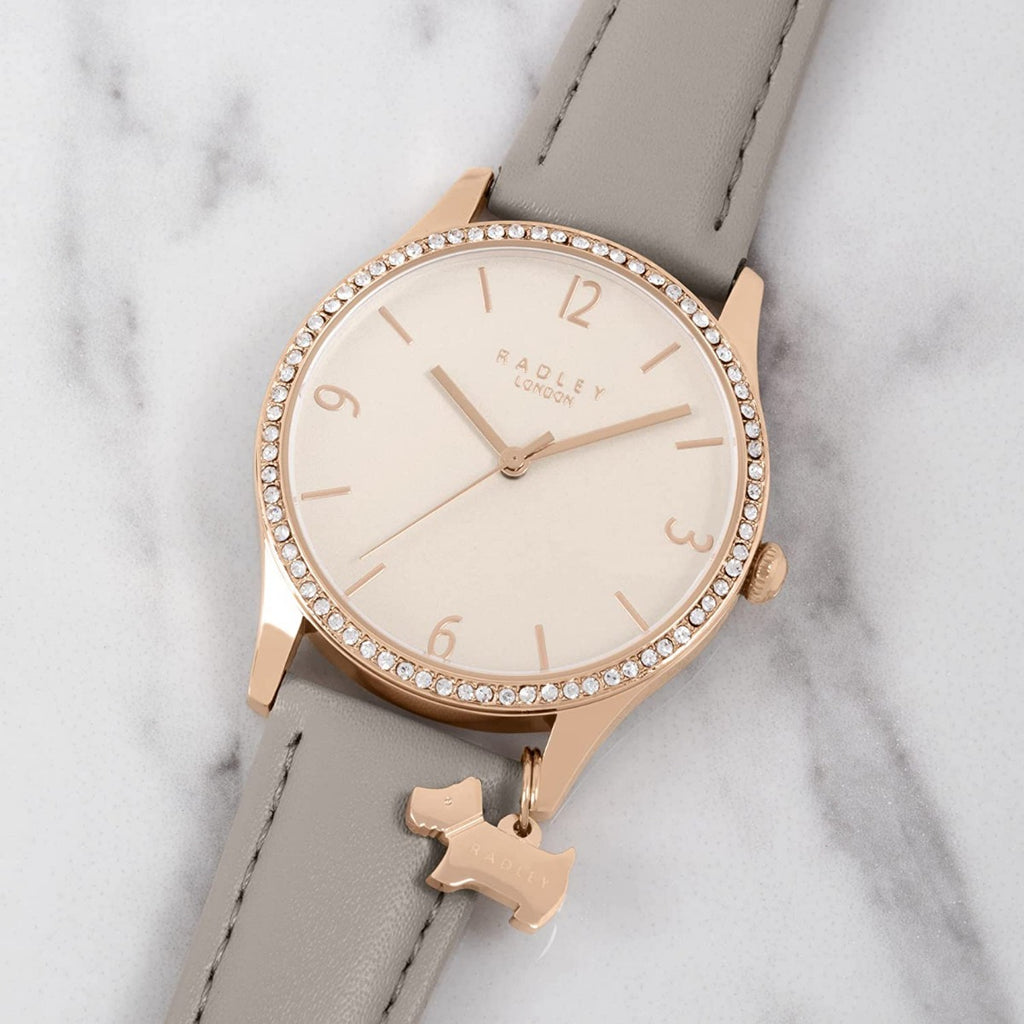 Radley Ladies Watch & Earrings Set with Rose Gold Dial and Grey Leather Strap RY21328A-SET