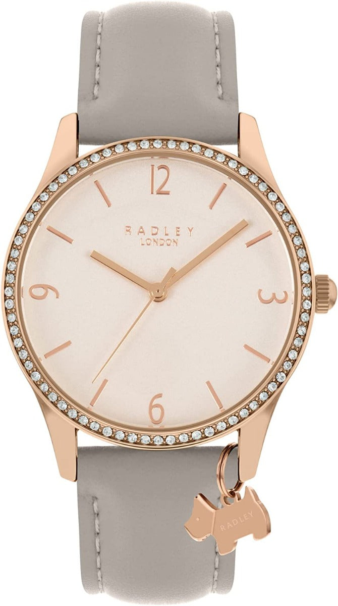 Radley Ladies Watch & Earrings Set with Rose Gold Dial and Grey Leather Strap RY21328A-SET