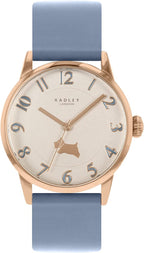 Radley Ladies Watch with Rose Gold Dial and Blue Leather Strap RY21396A