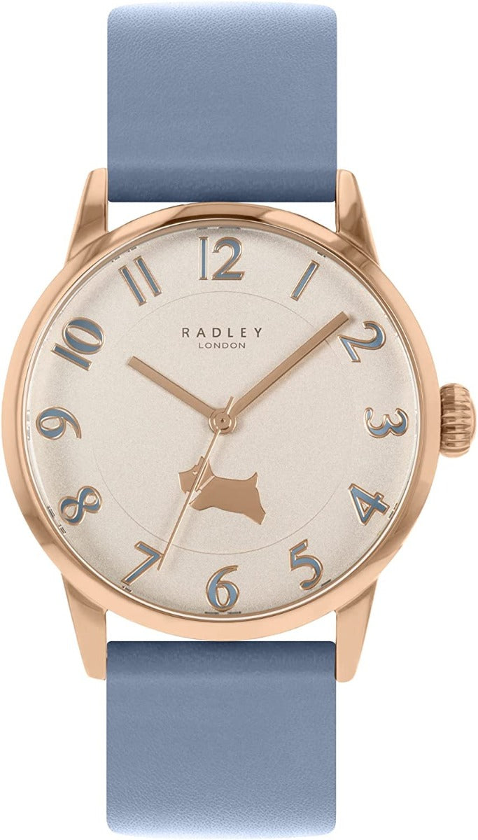 Radley Ladies Watch with Rose Gold Dial and Blue Leather Strap RY21396A