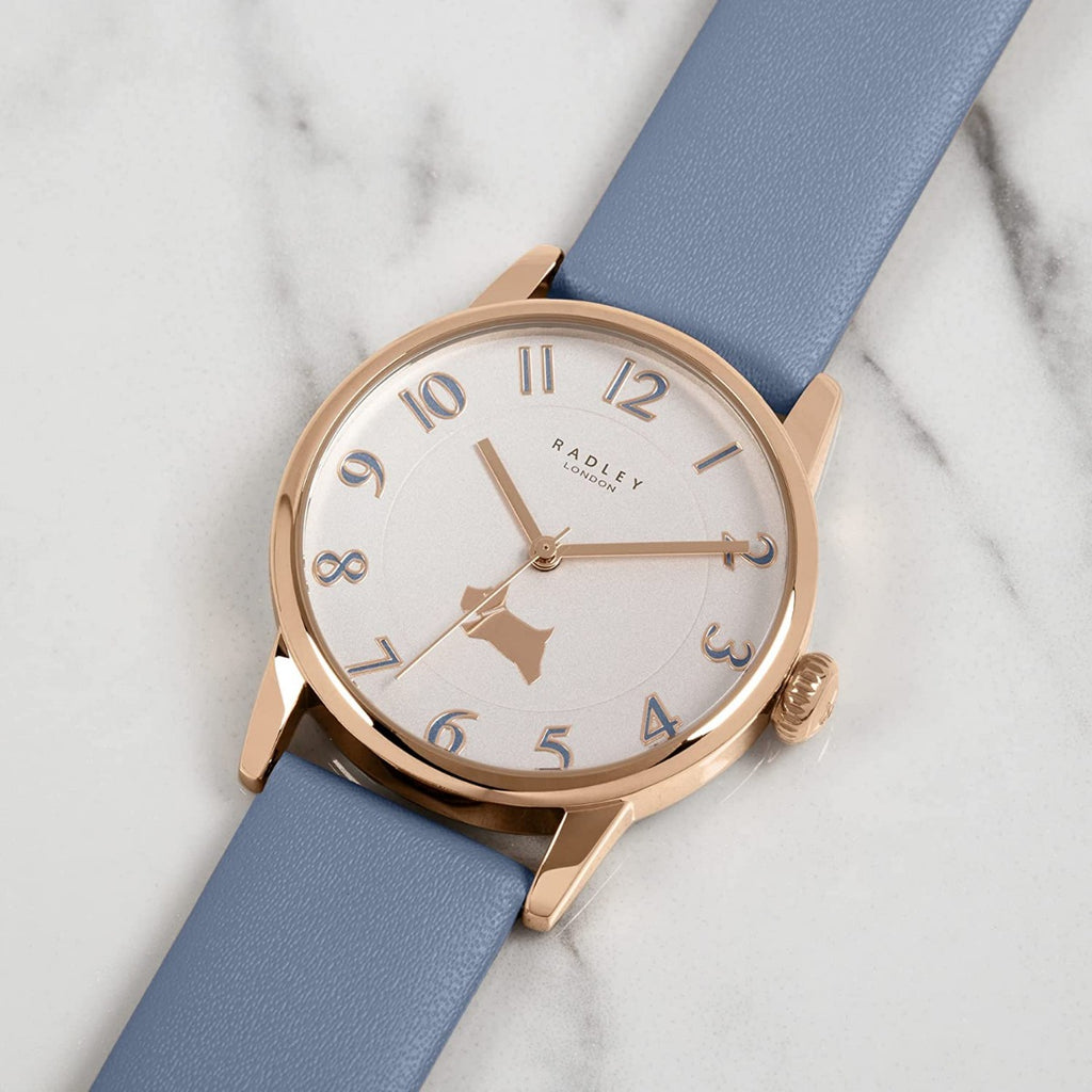 Radley Ladies Watch with Rose Gold Dial and Blue Leather Strap RY21396A