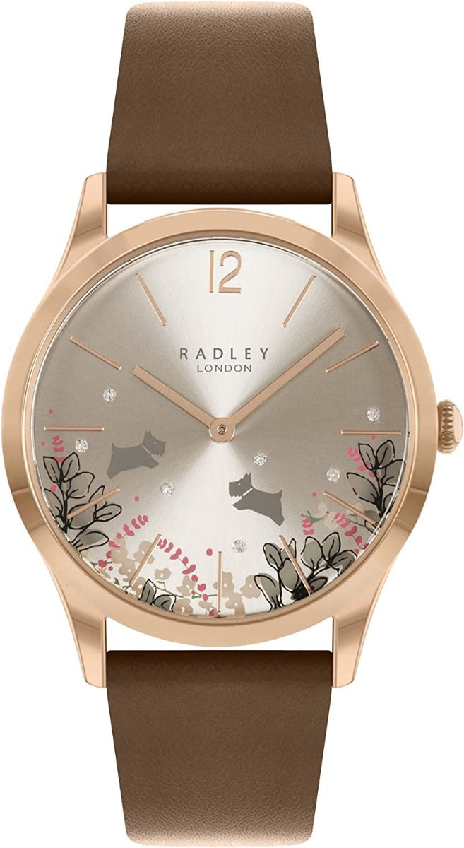 Radley Ladies Watch with Rose Gold Dial and Brown Leather Strap RY21416A