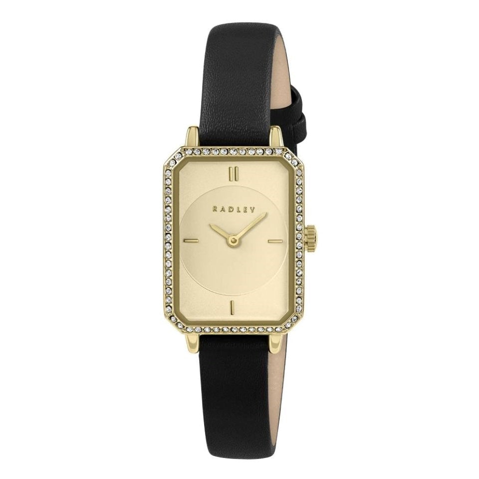 RADLEY Ladies Watch with Gold Dial and Black Leather Strap RY21890
