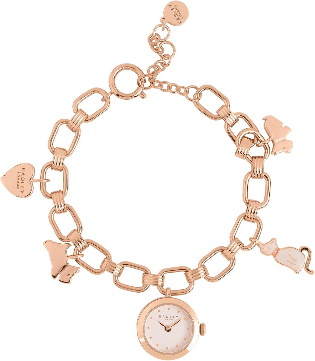Gwylio Charm Merched RADLEY gyda Deial Gwyn a Breichled Aur Rhosyn RY4608
