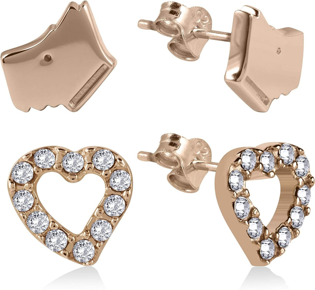 RADLEY Ladies Sterling Silver 18ct Rose Gold Plated Twin Pack Earrings RYJ1036B