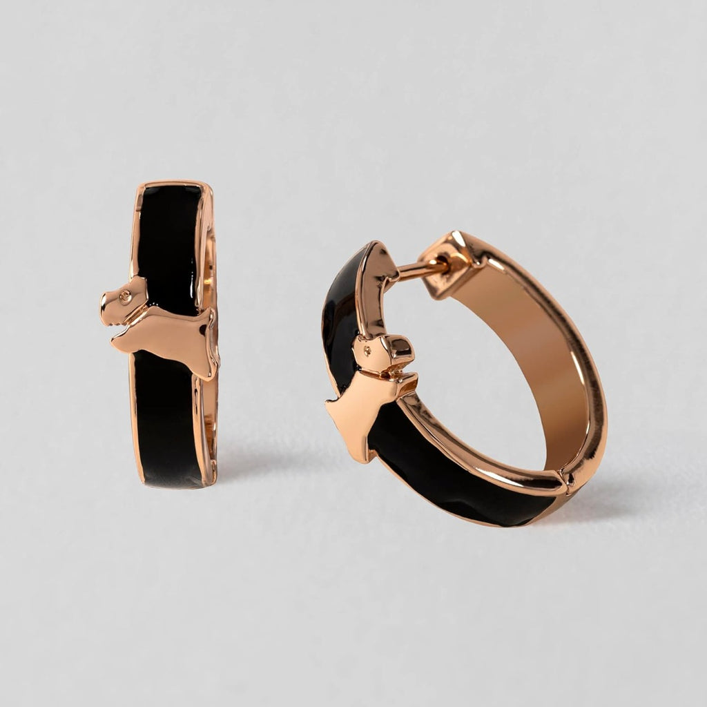 Radley Ladies 18ct Rose Gold plated Black Jumping Dog Earrings RYJ1282S