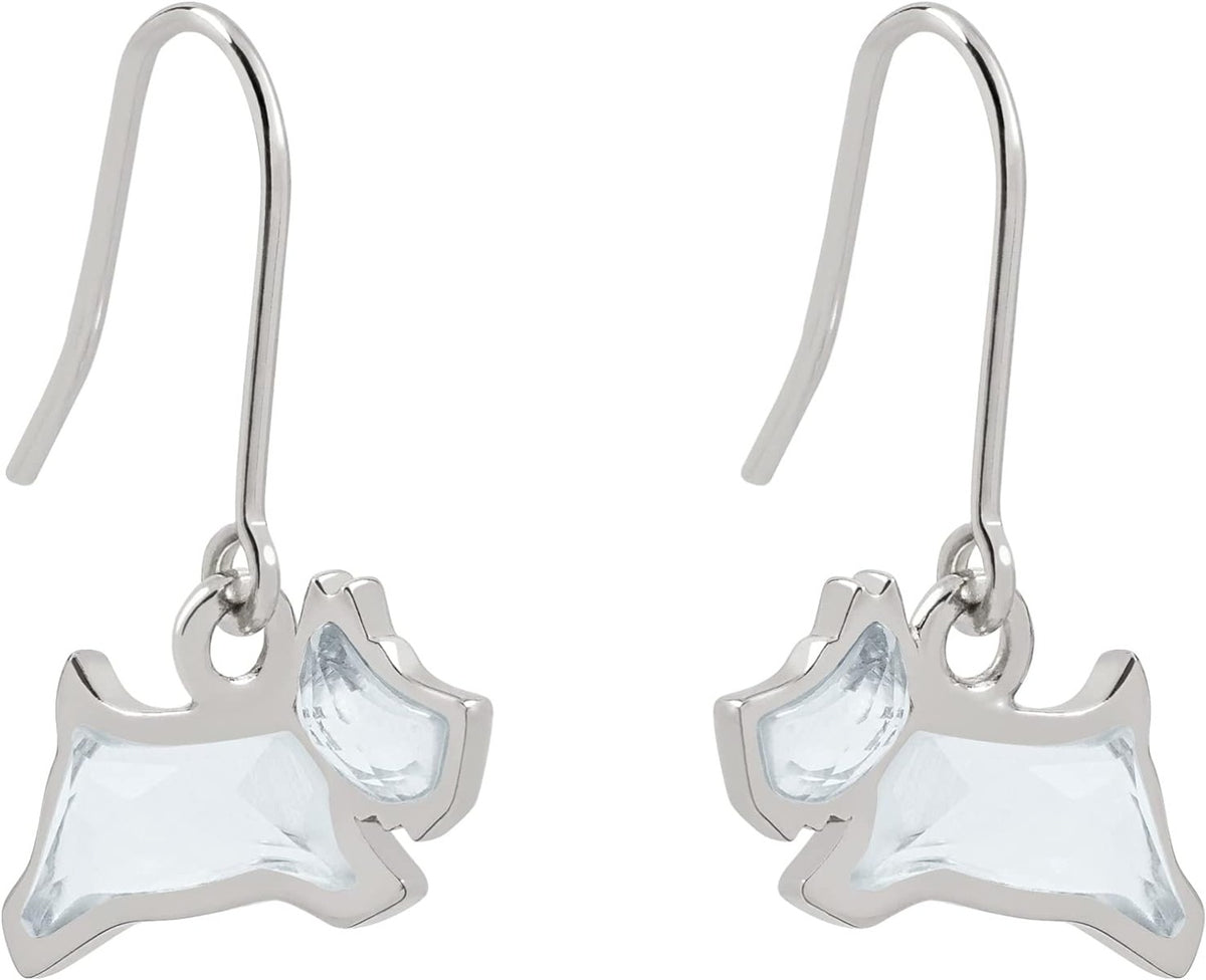 Radley Ladies Sterling Silver Pale Blue Stone Jumping Dog Earrings RYJ1299