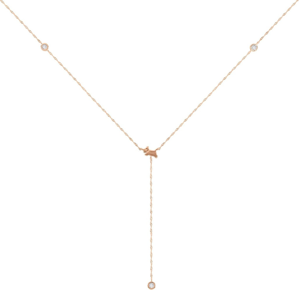 Radley London Rose Gold Plated Stone Set Lariot Jumping Dog Necklace RYJ2394S