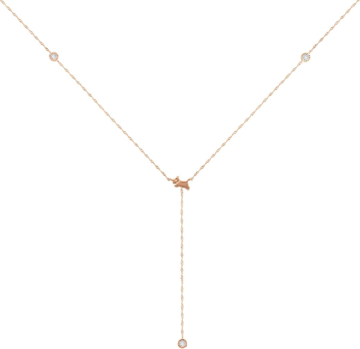 Radley London Rose Gold Plated Stone Set Lariot Jumping Dog Necklace RYJ2394S