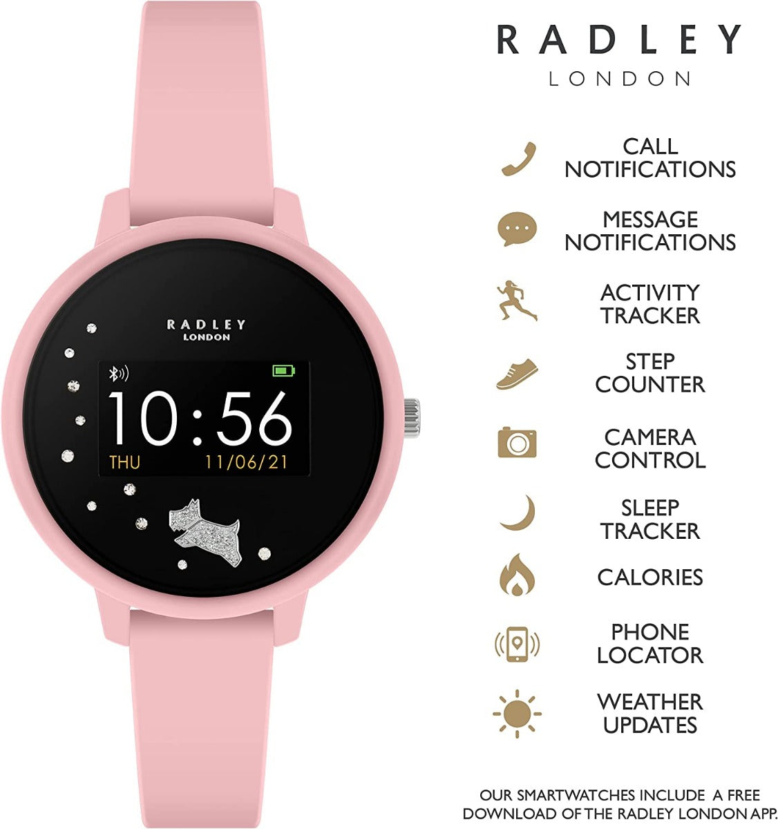 Radley Ladies Series 3 Smart Watch with Pink Silicone Strap RYS03-2027