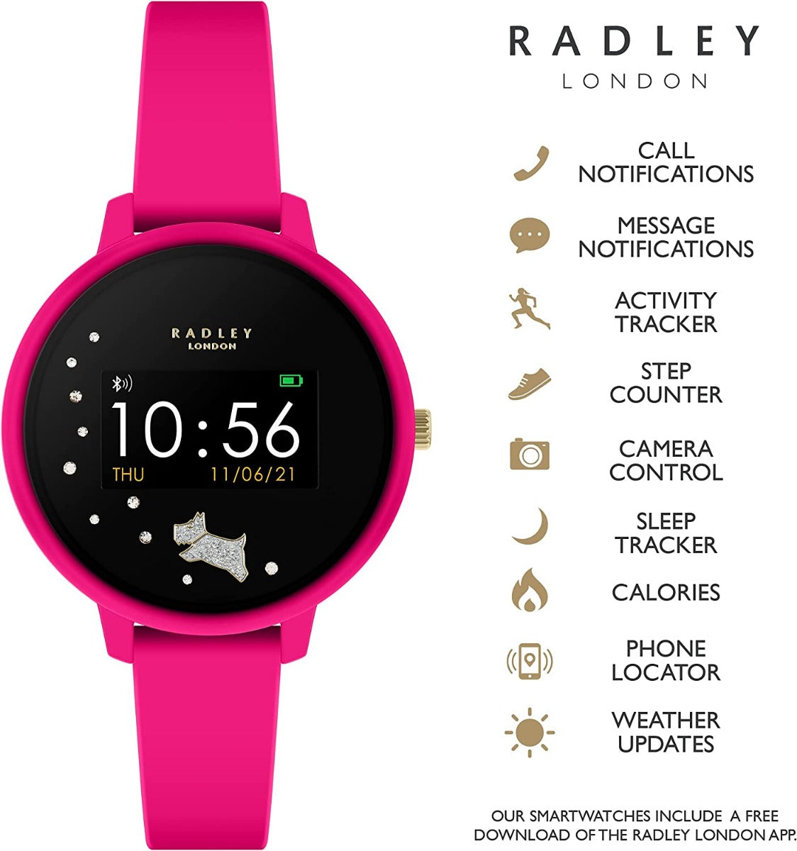 Radley Ladies Smart Watch with Pink Silicone Strap RYS03-2030