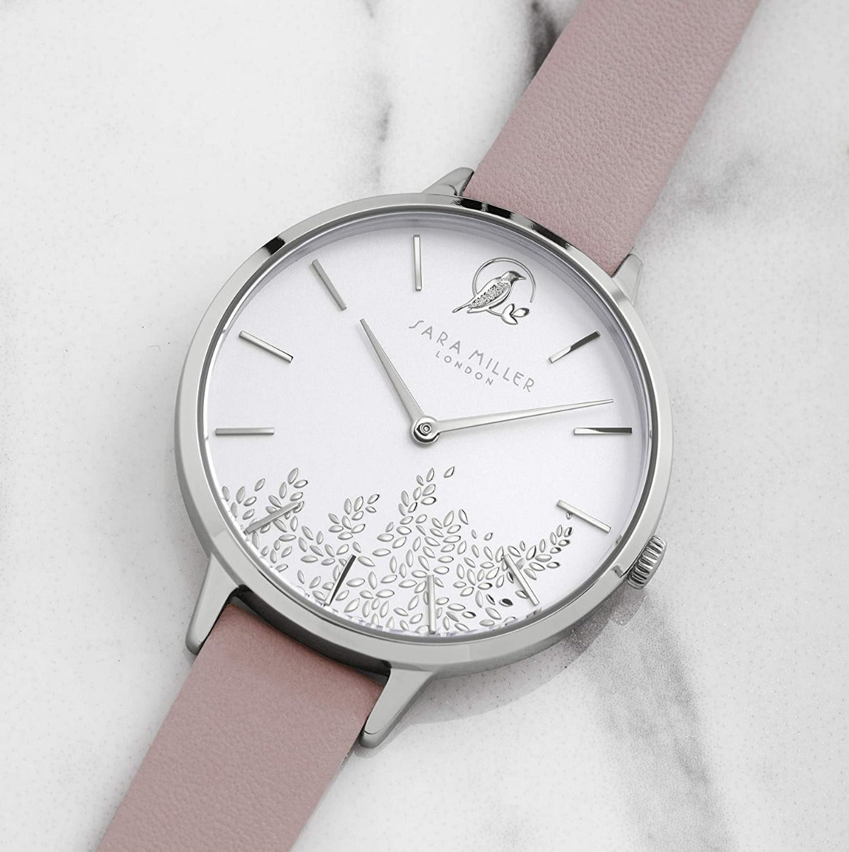 Sara Miller Leaf Collection Ladies Watch with Pink Leather Strap SA2027