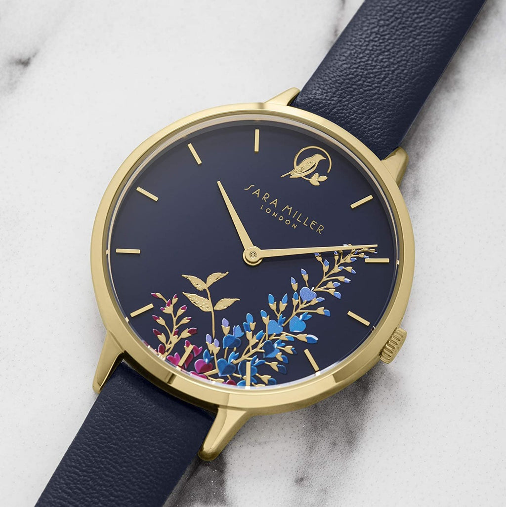 Sara Miller The Wisteria Collection Ladies Watch with Blue Dial and Navy Leather Strap SA2044
