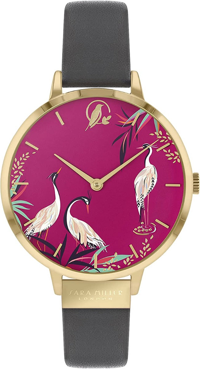 Sara Miller Ladies Watch with Pink Dial & Grey Leather Strap SA2088