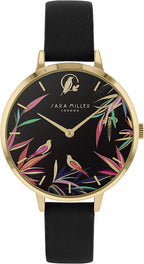 Sara Miller Chelsea Collection Ladies Watch with Black Dial and Black Leather Strap SA2090