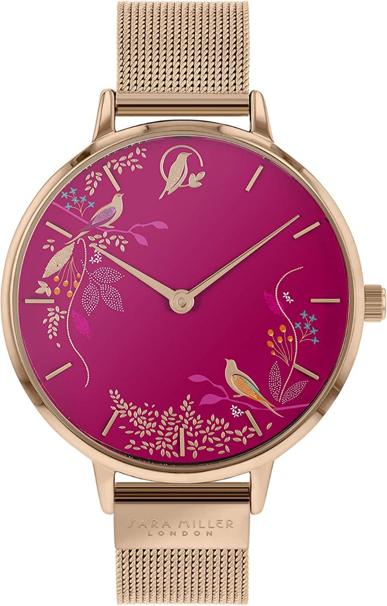 Sara Miller Ladies Watch with Pink Dial and Rose Gold Milanese Strap SA4000