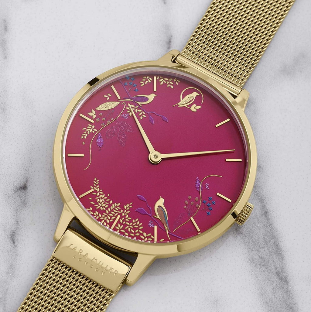Sara Miller Ladies Watch with Pink Dial and Rose Gold Milanese Strap SA4000