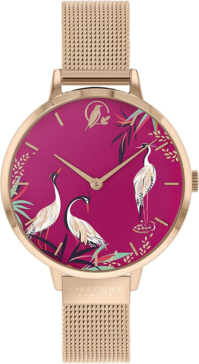 Sara Miller Ladies Watch with Pink Dial and Rose Gold Milanese Strap SA4066