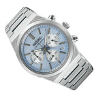 Seiko Essential Time Chrono Mens Chronograph Watch with Blue Dial and Silver Bracelet SSB459P1
