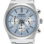 Seiko Essential Time Chrono Mens Chronograph Watch with Blue Dial and Silver Bracelet SSB459P1