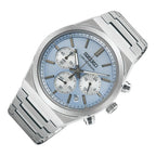 Seiko Essential Time Chrono Mens Chronograph Watch with Blue Dial and Silver Bracelet SSB459P1
