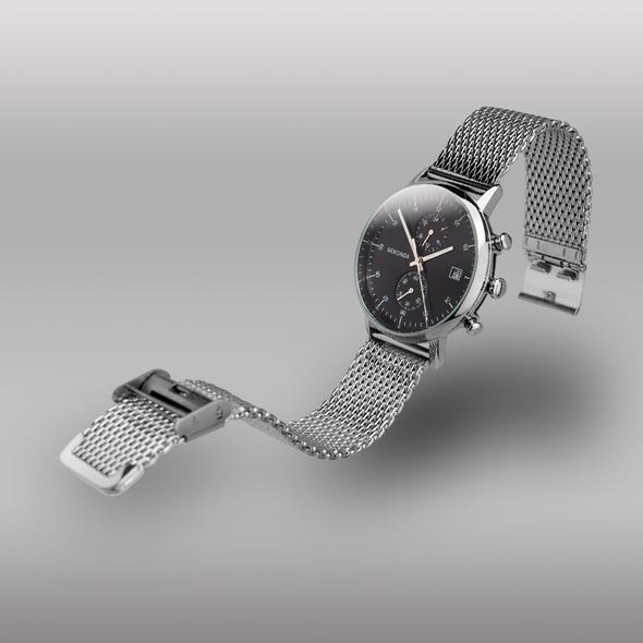 Sekonda Men's Chronograph Watch with Black Dial and Silver Strap 1195