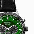 Sekonda Mens Chronograph Watch with Green Dial and Black Strap 1937