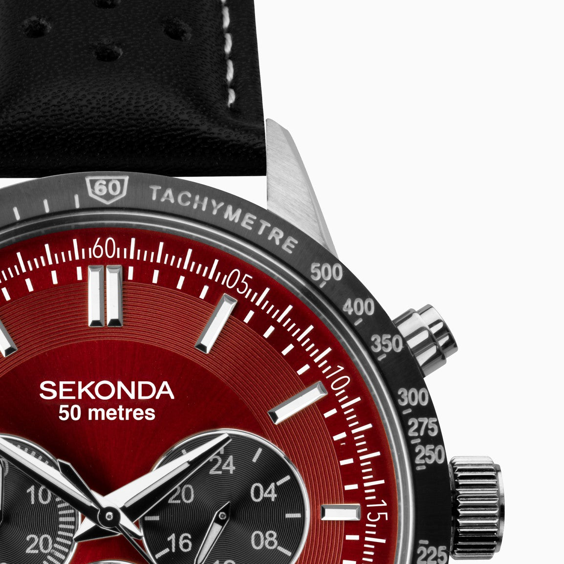 Gwylio Cronograff i Ddynion Sekonda gyda Deial Coch a Strap Du 1938