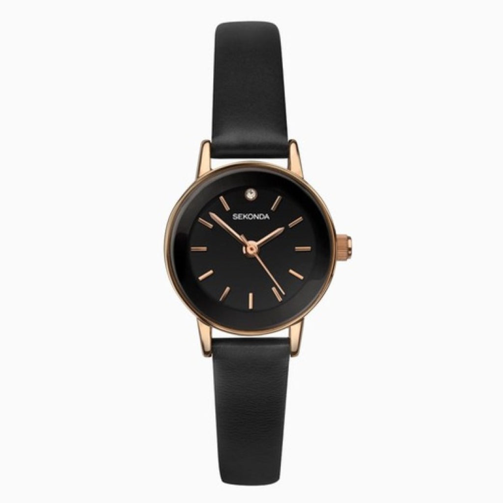 Sekonda Ladies Watch With Black Dial and Black Leather Strap 2787