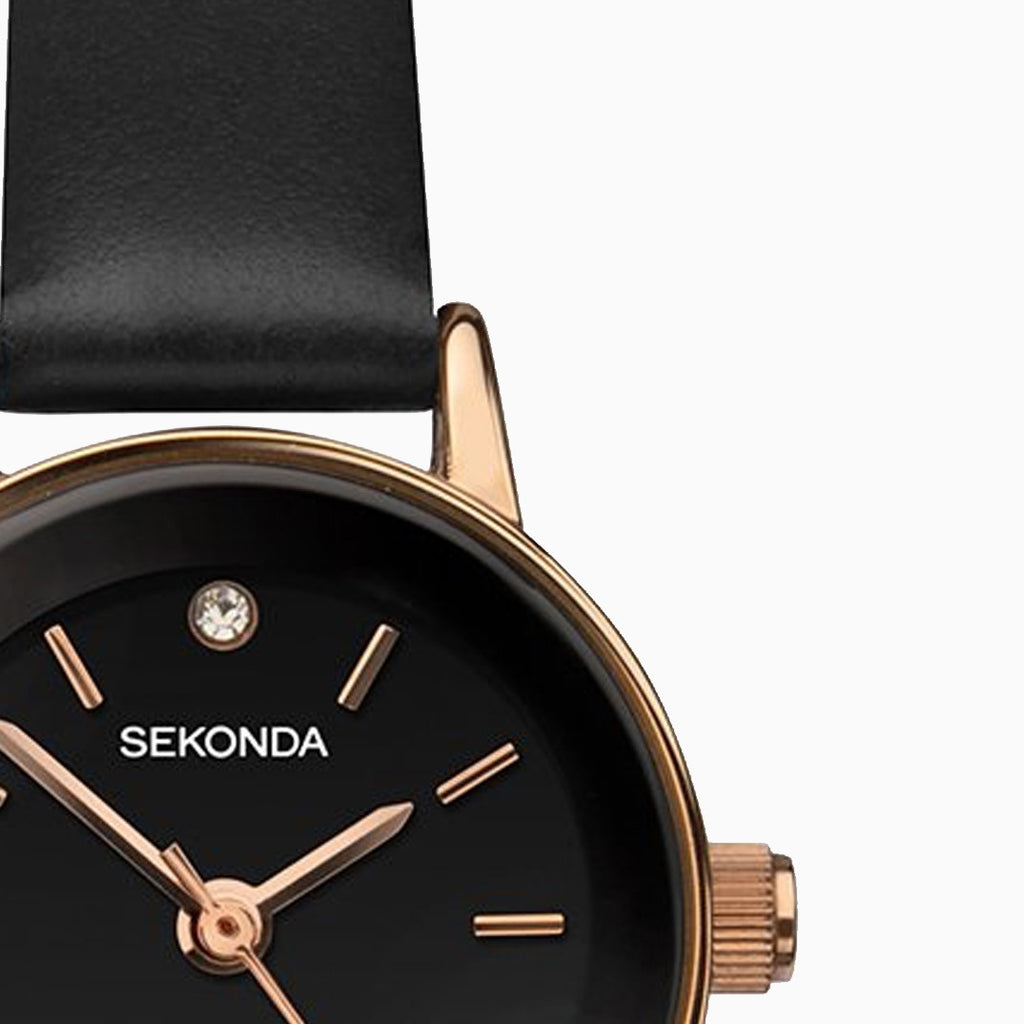 Sekonda Ladies Watch With Black Dial and Black Leather Strap 2787