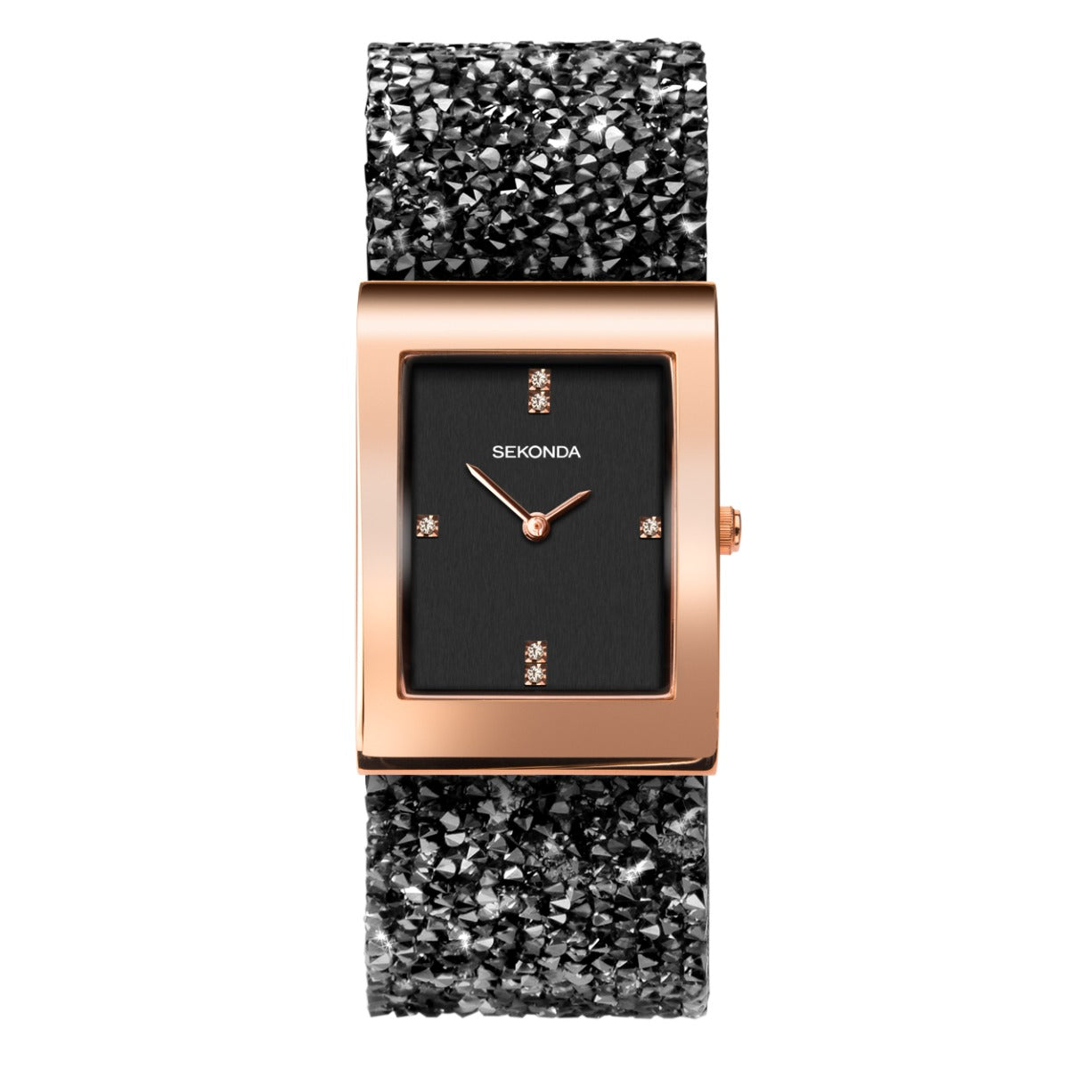 Sekonda Rocks Ladies Black and Rose Gold Stone Set Bracelet Watch 2581