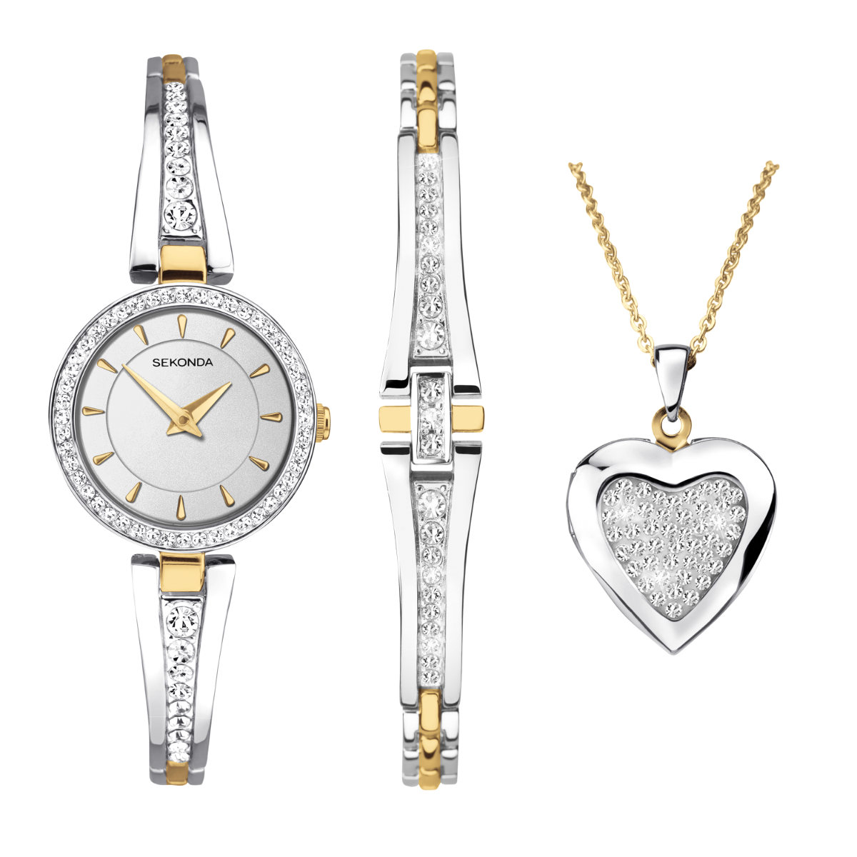 Sekonda Ladies Gift Set with Two Tone Watch and Matching Chain and Pendant 49013