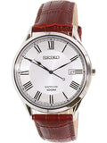 Gwylio Chwarts Analog Dynion Seiko gyda Strap Lledr Brown SGEG97P1