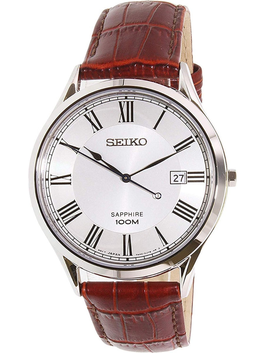Seiko Mens Analogue Quartz Watch with Brown Leather Strap SGEG97P1