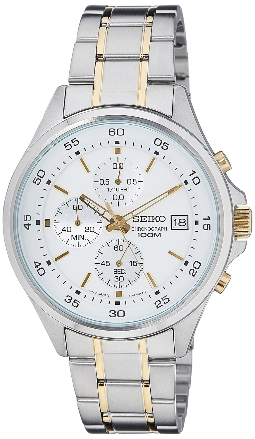 Seiko Mens White Chronograph Dial Two Tone Bracelet Watch SKS479P1