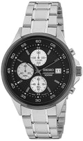Seiko Mens Black Chronograph Dial Silver Bracelet Watch SKS483P1