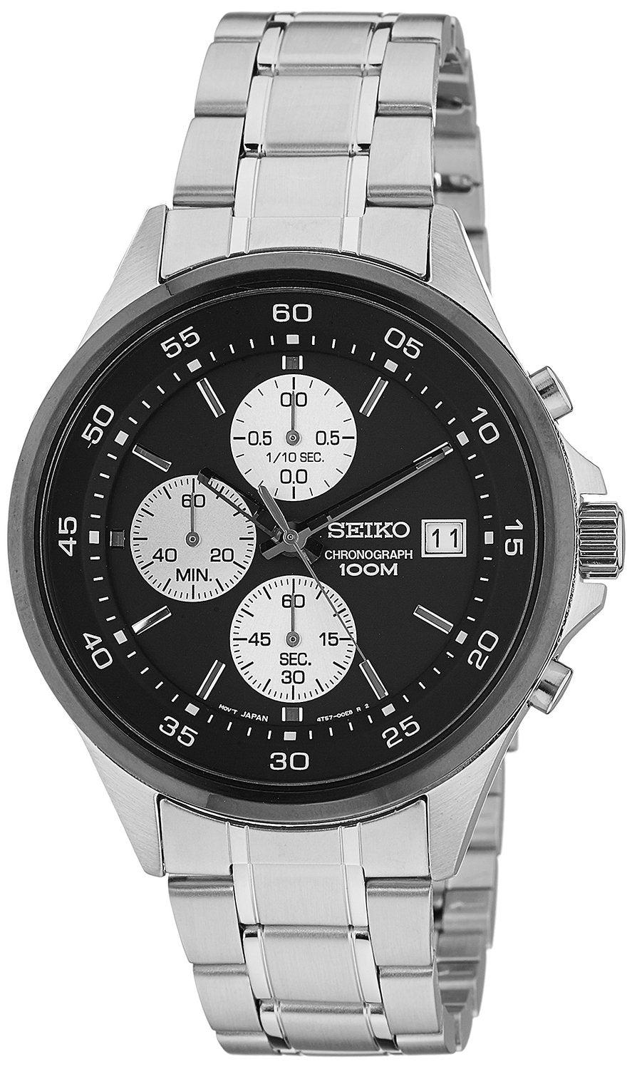 Seiko Mens Black Chronograph Dial Silver Bracelet Watch SKS483P1