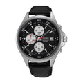 Seiko Mens Black Chronograph Dial Black Leather Strap Watch SKS485P1