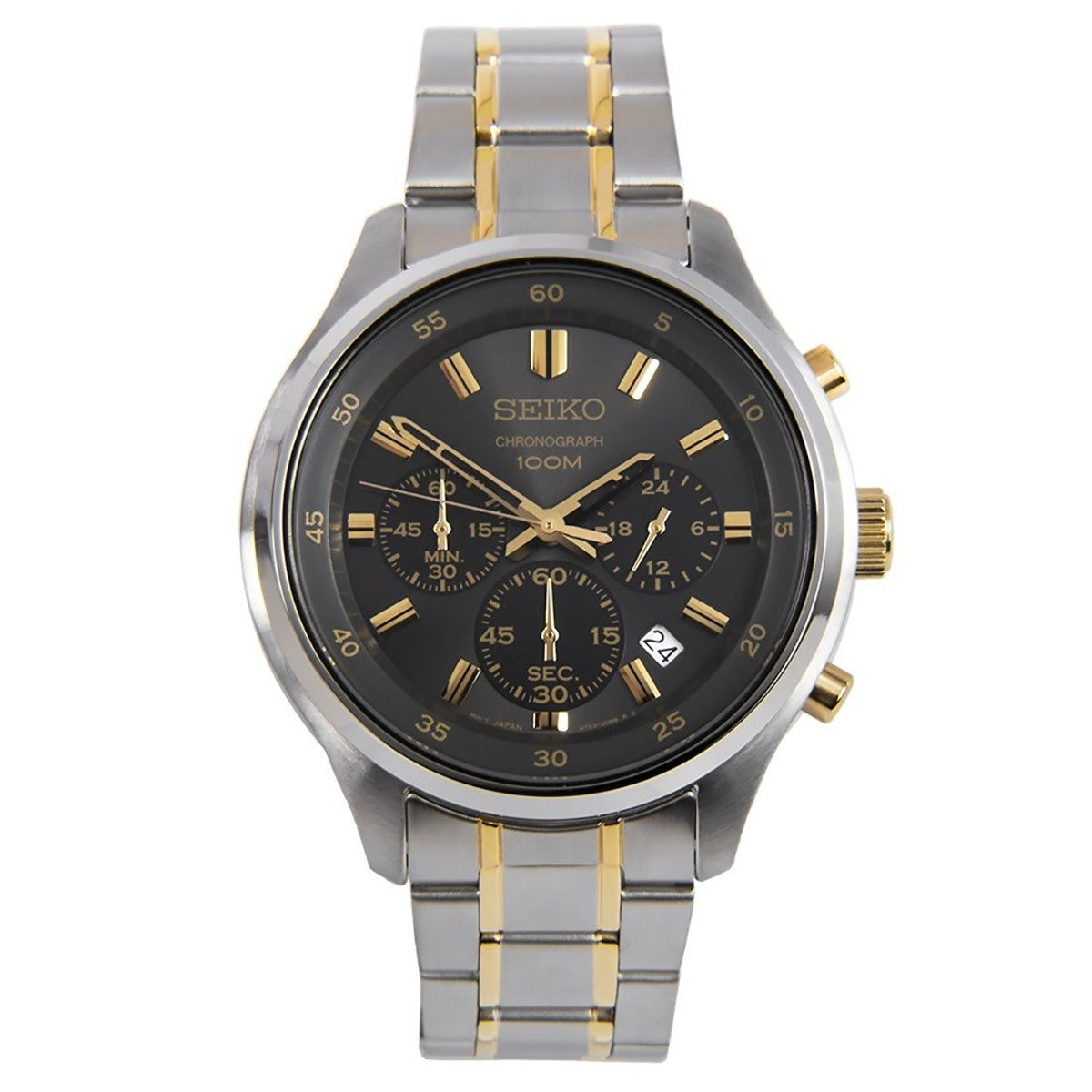 Gwylio Cronograff Seiko i Ddynion SKS591P1 gyda Gwylio Breichled Dau Dôn a Deial Ddu