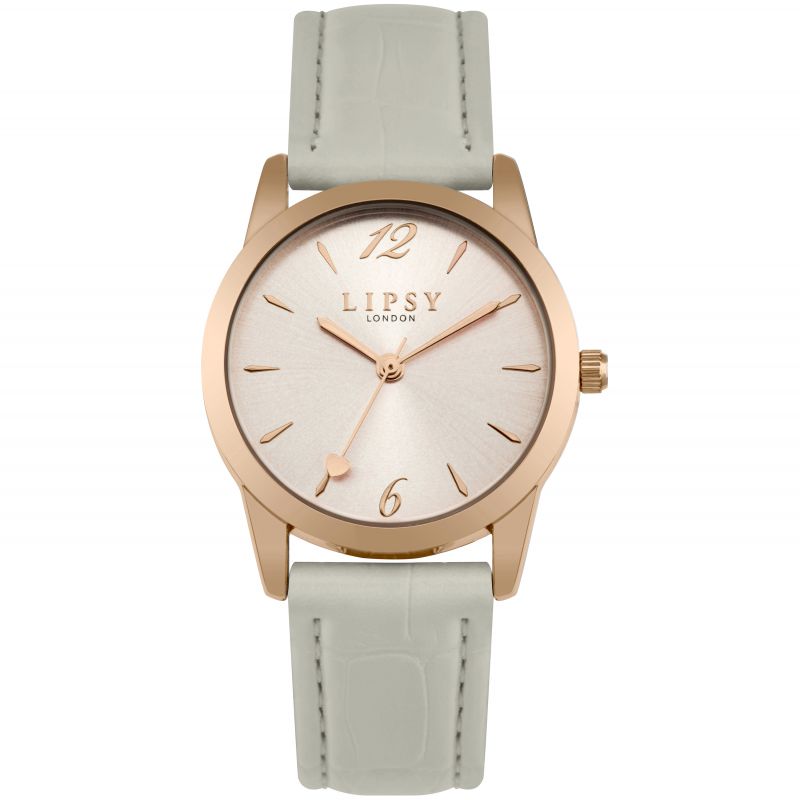 Lipsy Ladies Watch with Rose Gold Dial and Grey Strap SLP007ERG