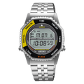Seiko Mens Digital Watch with Black and Yellow Dial Silver Bracelet SMGG17P1