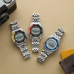 Seiko Mens Digital Watch with Black and Yellow Dial Silver Bracelet SMGG17P1