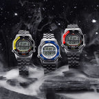 Seiko Mens Digital Watch with Black and Yellow Dial Silver Bracelet SMGG17P1