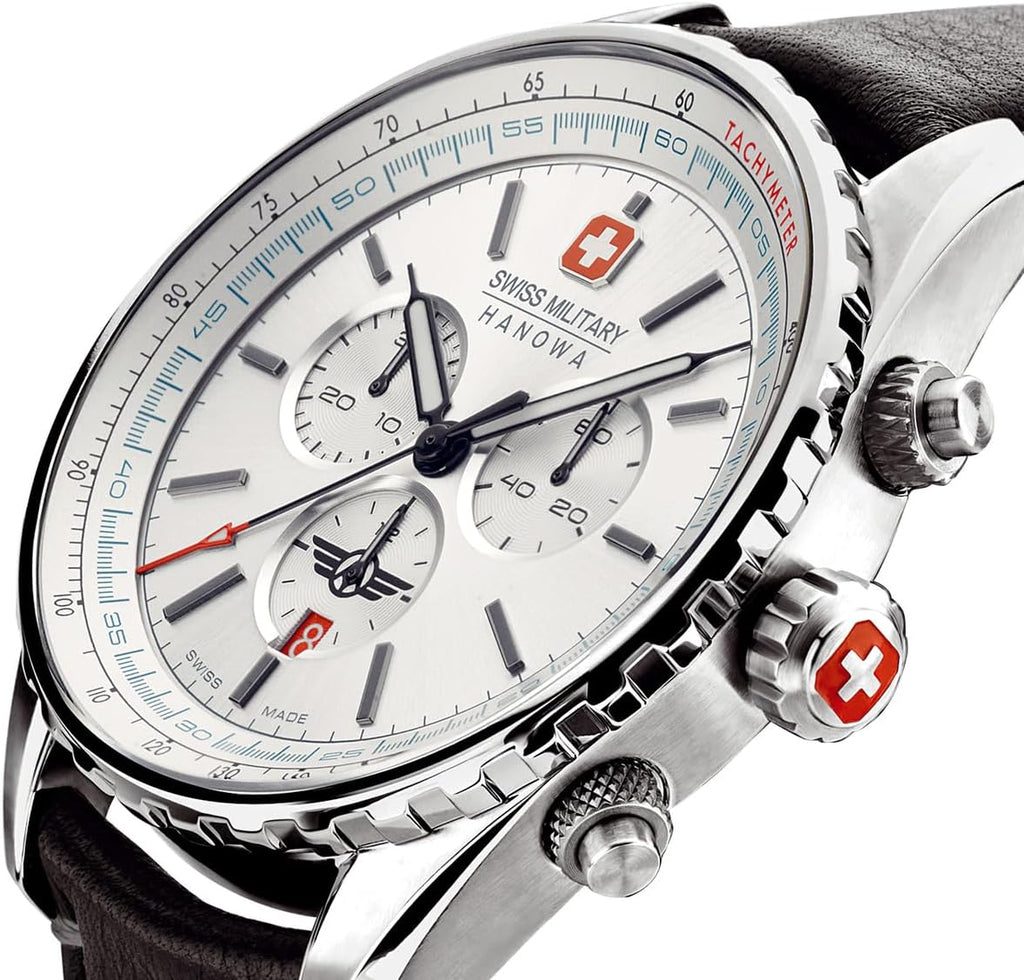Swiss Military Afterburn Mens Chronograph Watch with White Dial and Black Strap SMWGC0000302