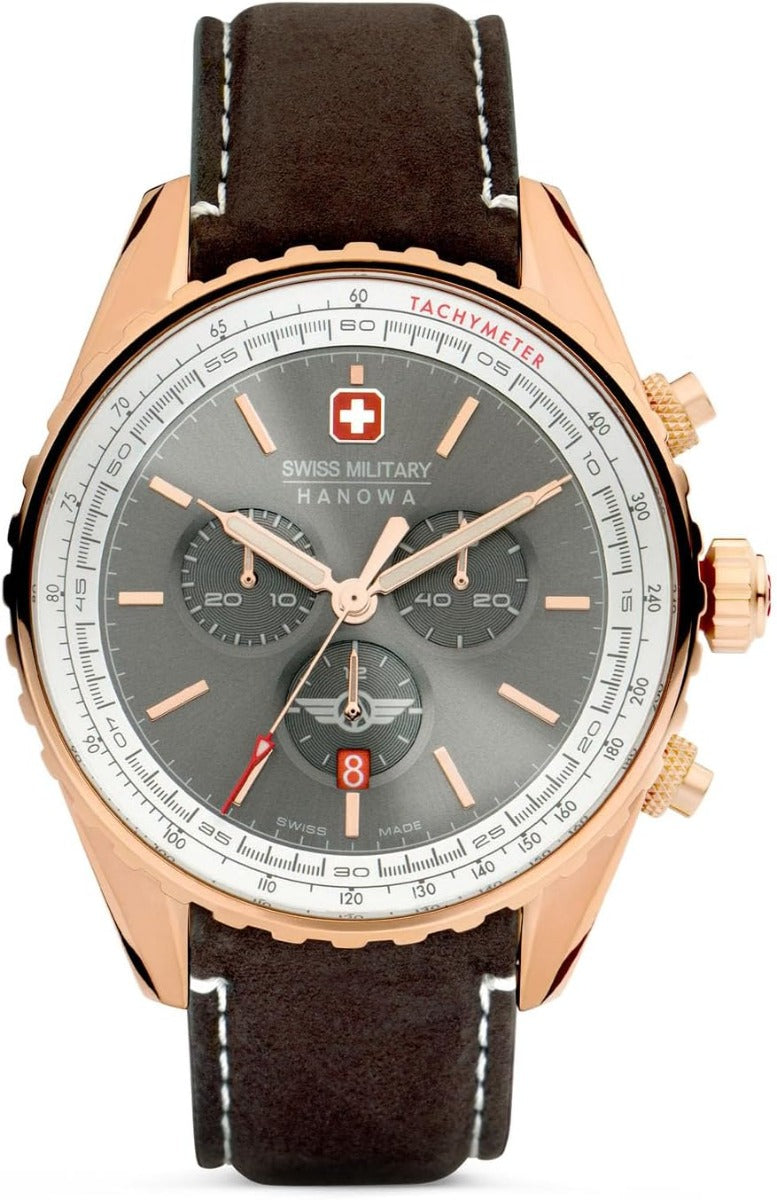Swiss Military Afterburn Mens Chronograph Watch with Grey Dial and Brown Strap SMWGC0000320