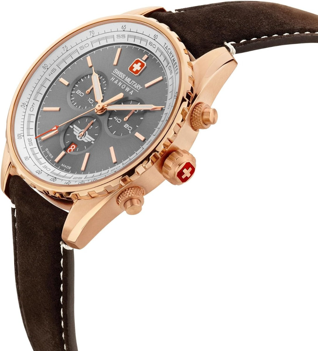 Swiss Military Afterburn Mens Chronograph Watch with Grey Dial and Brown Strap SMWGC0000320